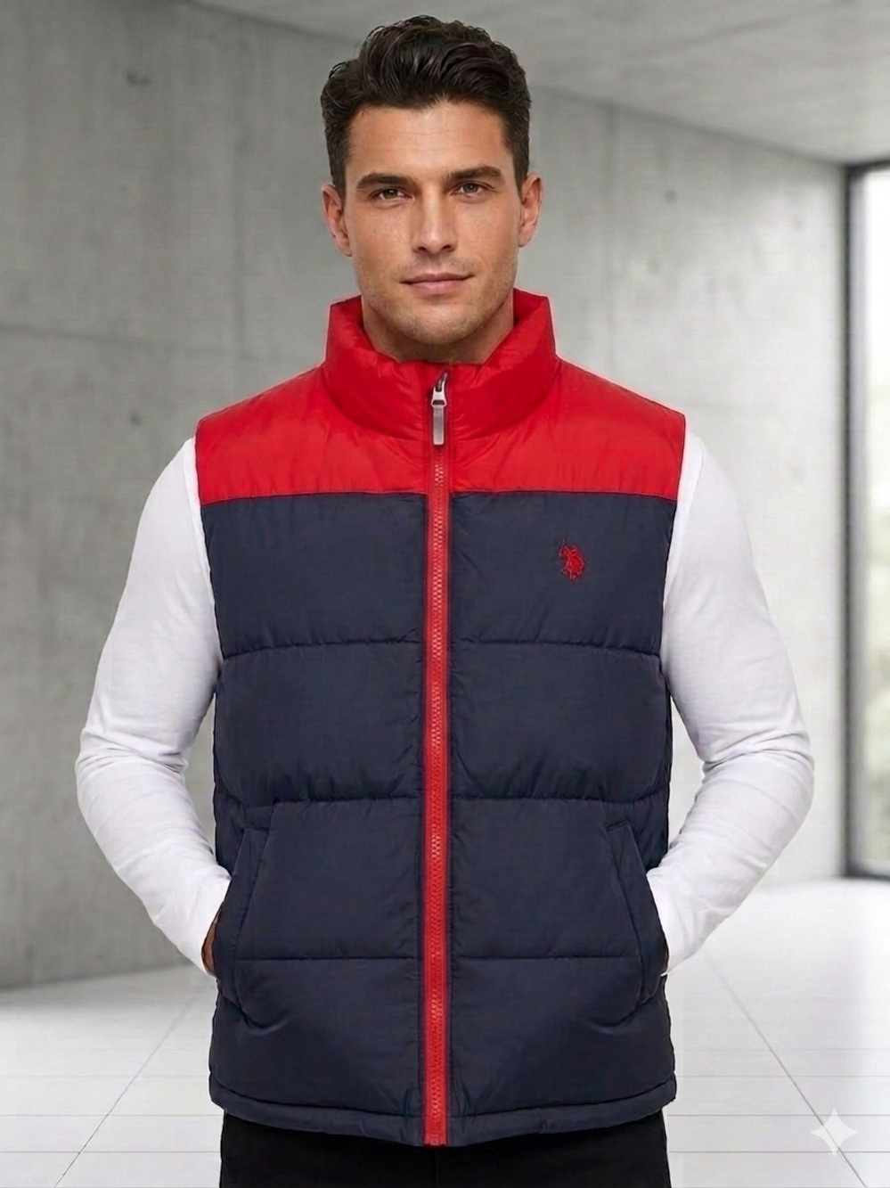US Polo Assn Men’s Large Red/Black Colorblock Puffer Vest